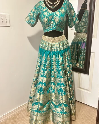 Teal Blue Banarasi Lehnga Set