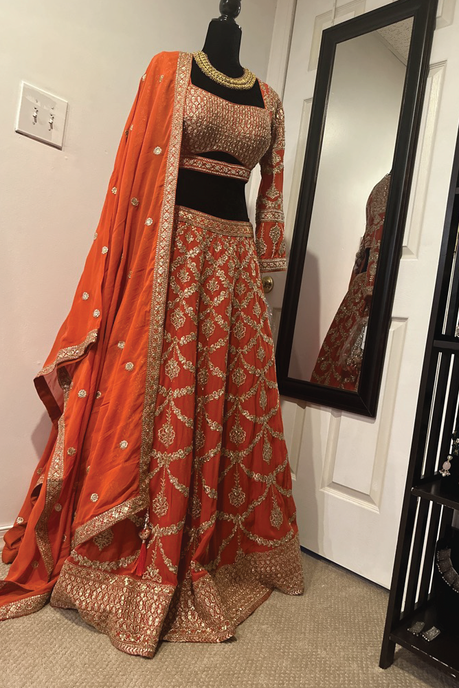 Rust Orange Embroidered Lehnga set