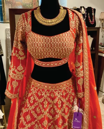 Rust Orange Embroidered Lehnga set